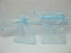 (image for) 100 Light Blue Drawstring Jewelry Gift Pouches 9x7cm