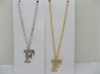 (image for) 12 Silver&Golden Chain Necklace with Rhinestone Letter "F" Dangl