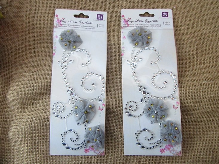 6Sheets Decorative Grey Flower Sticker Adhensive Embellishment - Click Image to Close