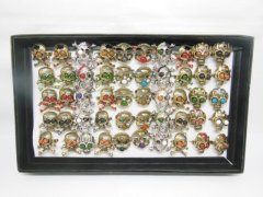 50 Metal Skulls with Stone Fashion Rings Assorted