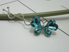 1X New Charming Style Blue Crystal Butterfly Hair Clips