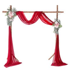 2Pcs Red Wedding Arch Chiffon Backdrop Curtain Drapes Background