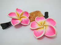 25Pcs Pink Fimo Frangipani Flower Hair Clip