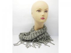 5X Crochet Circle Chunky Scarf with Tassels - Grey