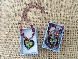 10Pcs Handmade Glass Foil Beads Beaded Necklace with Boxes