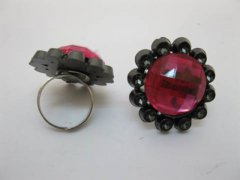 12 New Flower Fuschia Rhinestone Rings - Adjustable