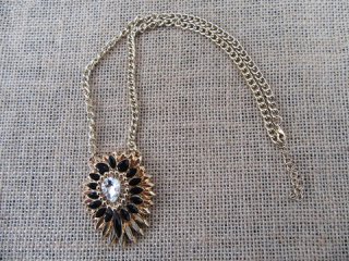 12Pcs Metal Chain Necklace with Diamond Sunflower Pendant