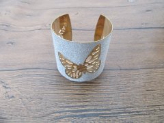 6Pcs Silver Wide Cuff Bangle with Hollow Butterfly