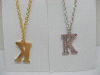 12 Silver&Golden Chain Necklace with Rhinestone Letter "K" Dangl