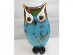 1X Light Blue Handmade Art Glass Owl Figurine Ornament 28cm High 1X Light Blue Handmade Art Glass Owl Figurine Ornament 28cm High