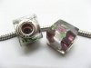 50 Dark Purple Silver Flower Cube Glass European Beads