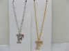 12 Silver&Golden Chain Necklace with Rhinestone Letter "F" Dangl 12 Silver&Golden Chain Necklace with Rhinestone Letter "F" Dangl