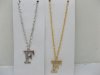 12 Silver&Golden Chain Necklace with Rhinestone Letter "F" Dangl