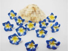 (image for) 100 Dark Blue Fimo Beads Frangipani Jewellery Finding 1.5cm