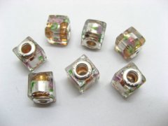 50 Coffee Silver Flower Cube Glass European Beads 50 Coffee Silver Flower Cube Glass European Beads