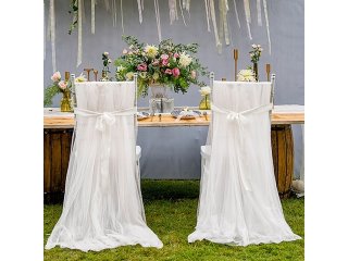 1Pc White Long Tutu Gauze Chair Cover Wedding Venue Banquet