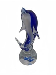 (image for) 1Pc Blue & White Glass Dolphin Statue Ocean Marine Art Figurine
