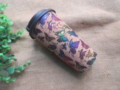 (image for) 3Pc Cork Cover Butterfly Print Tumbler Coffee Cup with Lid