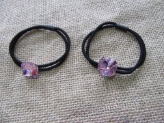 (image for) 1Pc Pink Crystal Rhinestone Elastic Hair Ties Bands Scrunchies