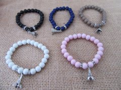 (image for) 12Pcs Elastic Gemstone Beaded Bracelets w/Eiffel Tower Charm
