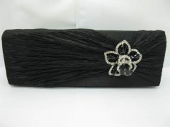 1Pc Black Satin Evening Handbag Wedding Clutch Bag w/Flower 1Pc Black Satin Evening Handbag Wedding Clutch Bag w/Flower