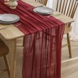 (image for) 1Pc Wine Red Rustic Sheer Table Runner Chair Sashes Wedding