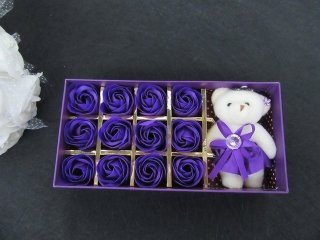A Set of 12Pcs Purple Artificial Rose Flower with Doll Mother's A Set of 12Pcs Purple Artificial Rose Flower with Doll Mother's
