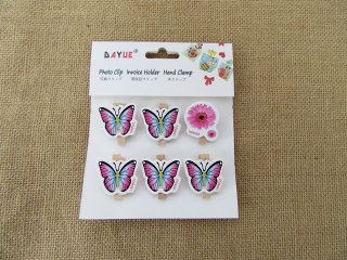12Sheets X 6Pcs Wooden Butterfly Mini Photo Paper Clip Craft