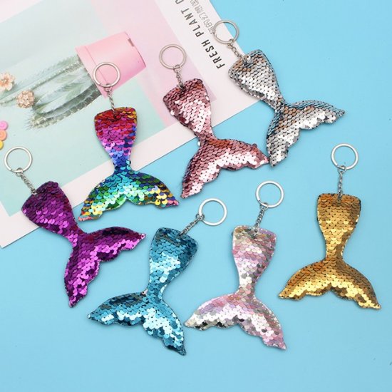 12Pcs Mermaid Whale Tail Keyring Key Chain Mixed Color - Click Image to Close