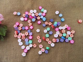 250gram Flower Polymer Clay Beads Charms 9-10mm Dia.