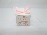 50 Baby Carriage Cutout Bomboniere Gifts Boxes - Baby Pink