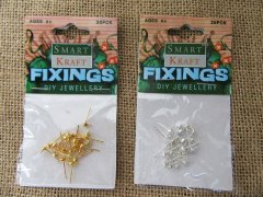 (image for) 12Sheets X 20Pcs Metal Earring Stud Posts Golden Silver Color