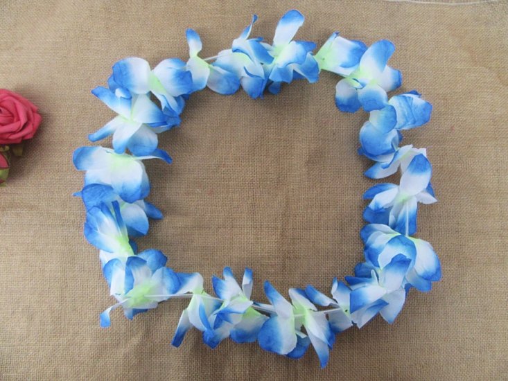 12Pcs Blue Hawaiian Dress Party Flower Leis/Lei Petal 11cm Dia - Click Image to Close
