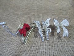 (image for) 1Pc Golden Hair Clamp Hair Claw Hair Clips w/White Beads