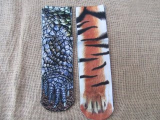 (image for) 5Pairs 3D Animal Fur Print High Cut Cotton Socks Hosiery