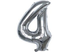 (image for) 6Pcs Silver Numbers 4 Air-Filled Foil Balloons Party Decor