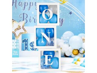 1Setx 3Pcs White One Balloon Clear Box Baby Shower Birthday