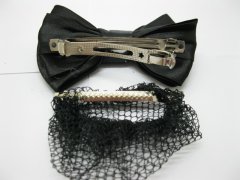 (image for) 1Pc Black Bowknot Hairclip with Hair Bun Net