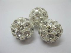 (image for) 10Pcs Silver Plated Hollow Rhinestone Ball Beads 21mm