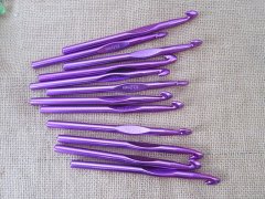 (image for) 12Pcs Purple Aluminum Crochet Hook Knitting Needle Craft Tools 1