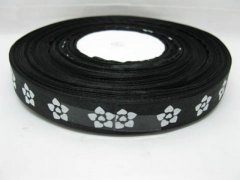 1Roll X 150Yards Black Satin Ribbon w/White Heart 20mm 1Roll X 150Yards Black Satin Ribbon w/White Heart 20mm