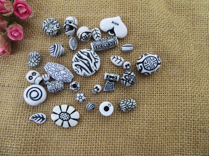 250g Tribal Pattern Acrylic Bead Boho DIY Jewellery Craft Making - Click Image to Close