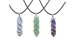 (image for) 3Pcs Crystal Stone Sword Shape Handmade Silver Wire Winding