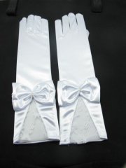 1Pair White Wedding Bowknot Bridal Gloves 37cm