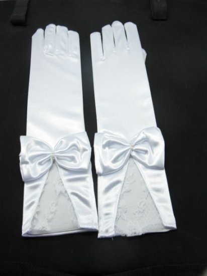 1Pair White Wedding Bowknot Bridal Gloves 37cm - Click Image to Close