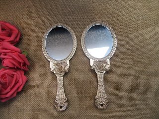 (image for) 12Pcs Floral Repousse Vintage Mirror Oval Hand Held Makeup
