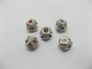 20 Alloy Faceted European Thread Beads with Rhinestone