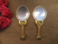 12Pcs Floral Repousse Vintage Mirror Oval Hand Held Makeup Mirro