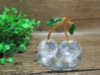 1X Crystal Twin Apple Figurines Home Wedding Deco 90mm High