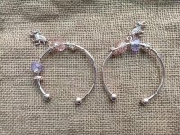 6Pcs Golden Bangles Cuff Bracelet with Pink Purple Charm